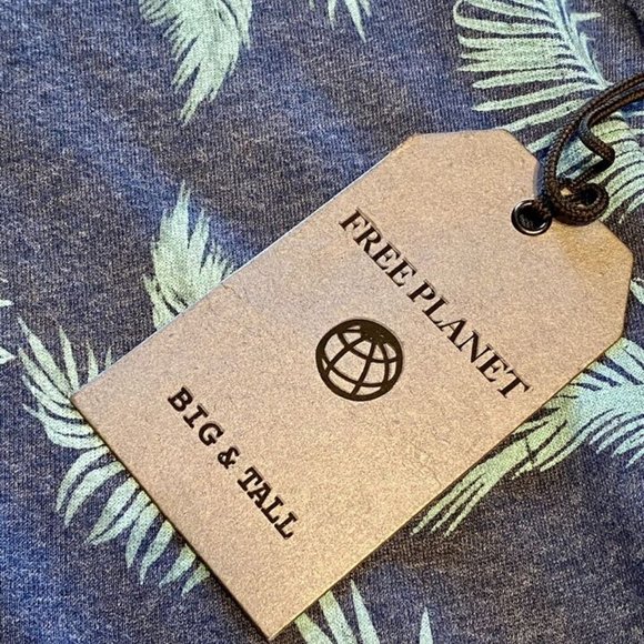 FREE PLANET Big Tall Navy Hawaiian Palms Hibiscus Vneck Cotton Blend TShirt 4X - Picture 3 of 5